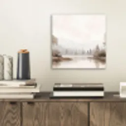 Rivierlandschap - Minimalistisch - Aardetinten aluminium wit klein -sfeer1