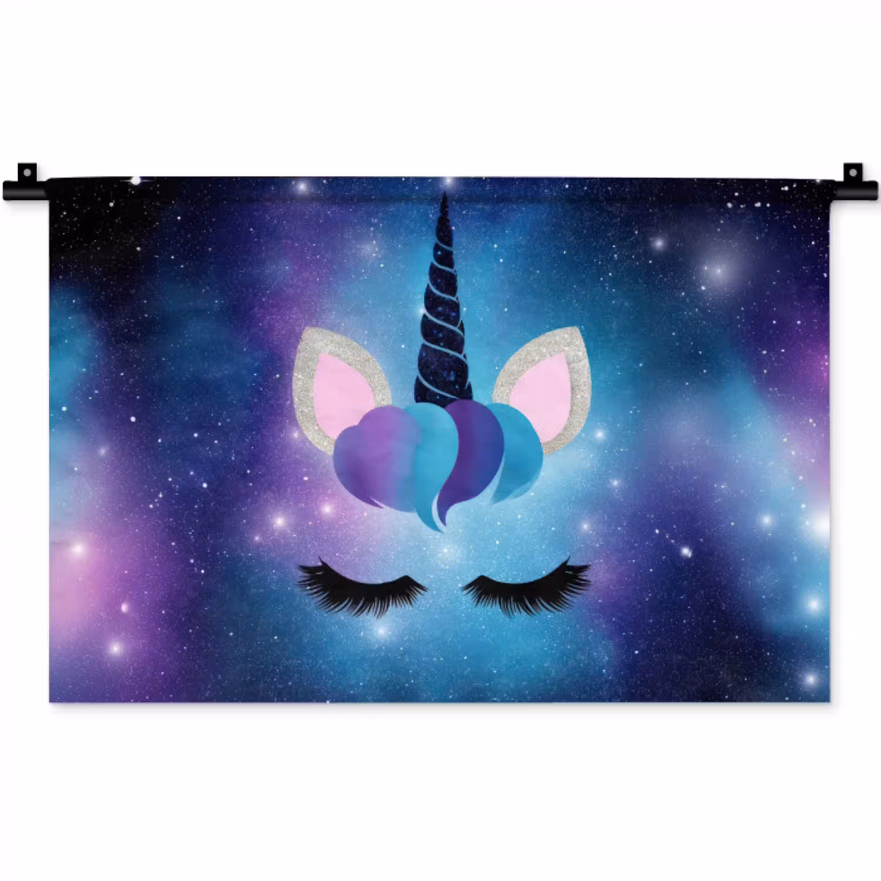 Eenhoorn - Sterren - Magisch - Blauw Wandkleed katoen klein -zz3d