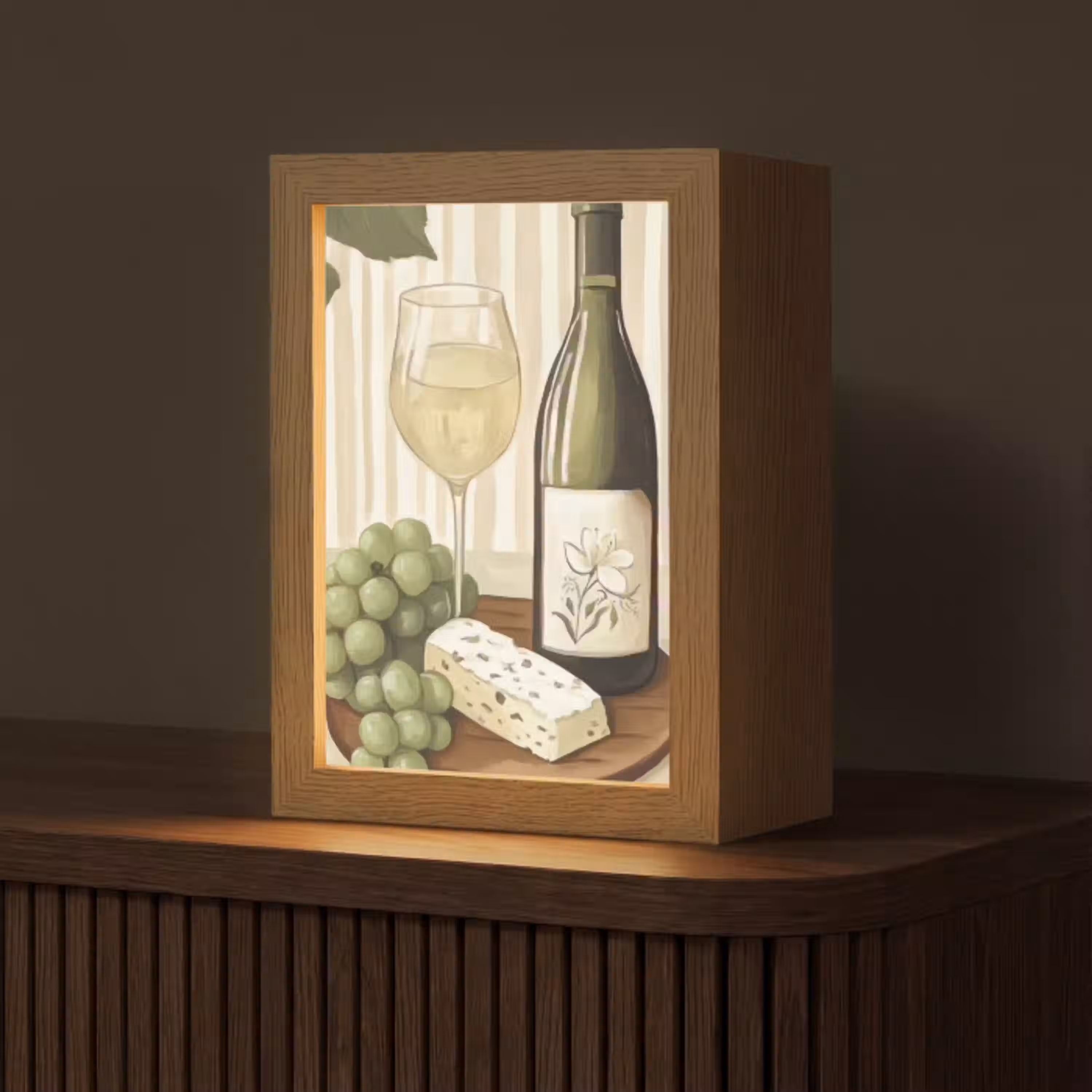 Wijn - Druiven - Kaas - Bladeren Light Box met kabel (Tafellamp) klein -z3d_website