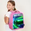 Sportauto - Groen - Snelheidslijnen - Neon Kinderrugzak - Roze middel -sfeer2