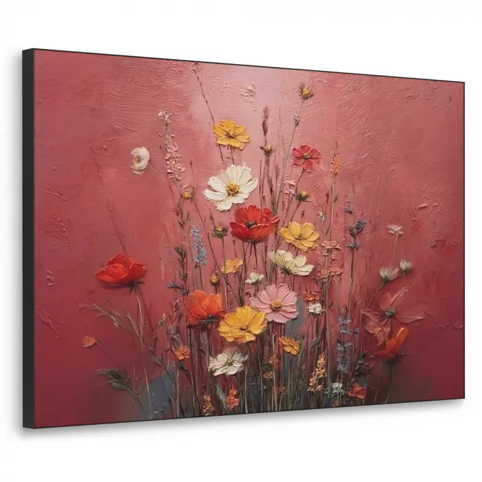 Bloemenboeket - Diepte - Tastbare textuur Textielframe zwart klein -3d