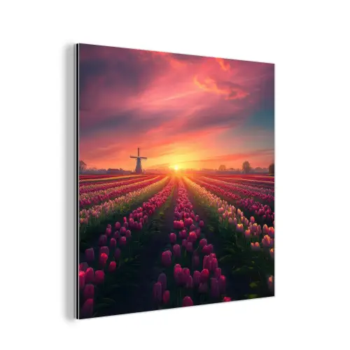 Windmolen - Zonsondergang - Landschap aluminium wit klein -3d