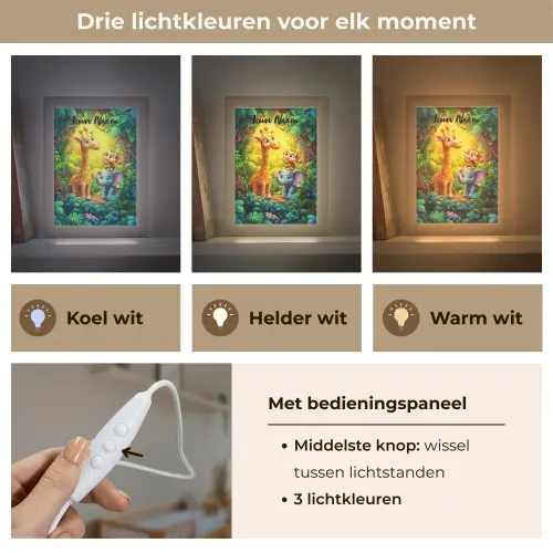 Dieren - Jungle - Giraf - Olifant - Aapje Light Box met kabel (Kinderlampje) klein -USP_lichtkleurNL