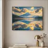 Berg - Rivier - Zonsondergang Textielframe zwart klein -sfeer2