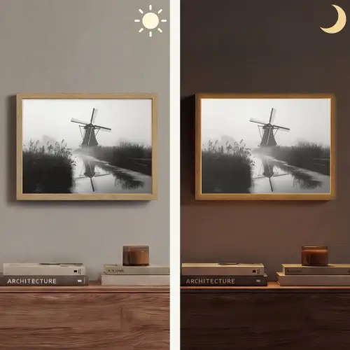 Molen - Weerspiegeling - Landschap - Water Light Box met batterij (Wandlamp) middel -sfeer3