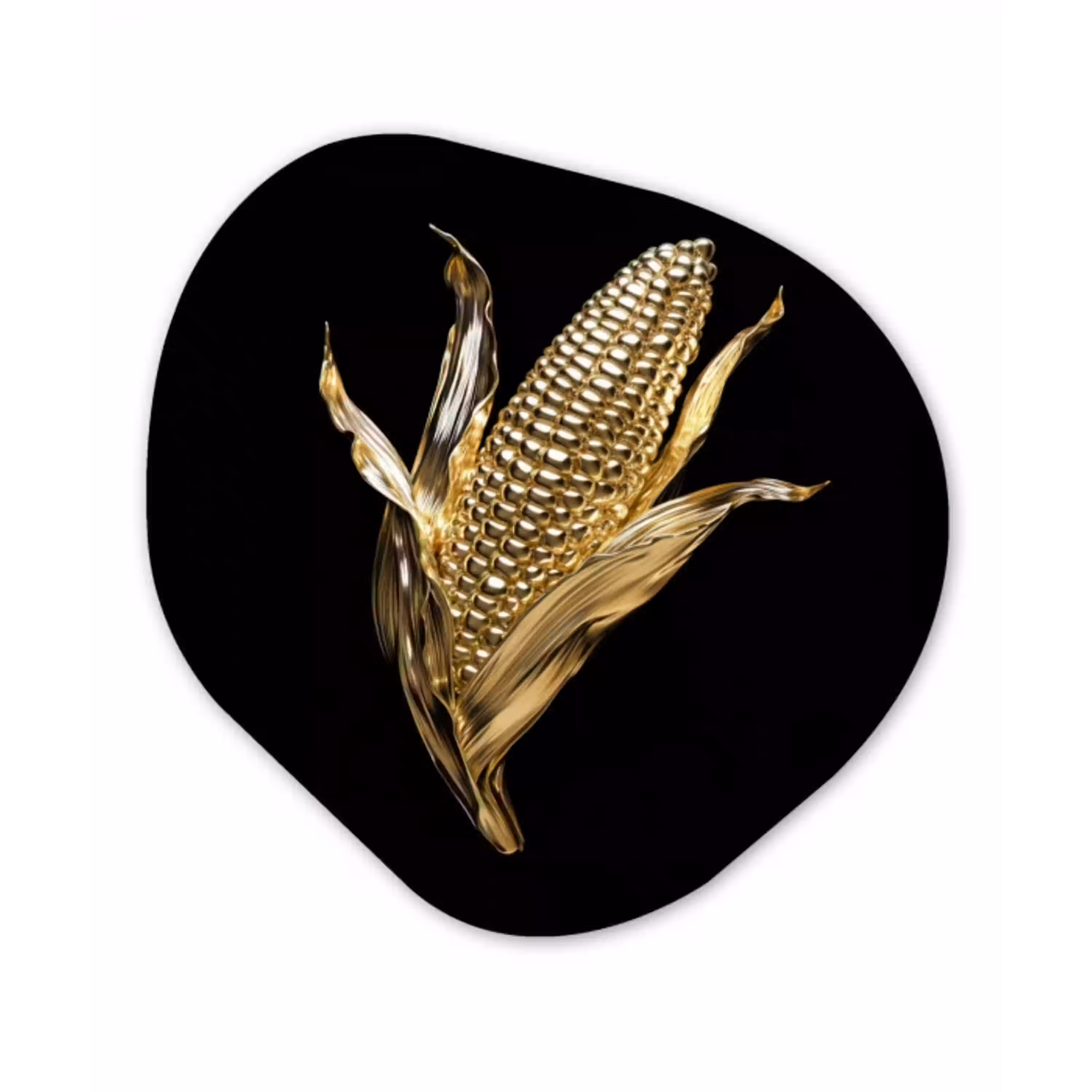 Mais - Eten - Goud - Zwart Wandcirkel Organisch Plexiglas middel -3d
