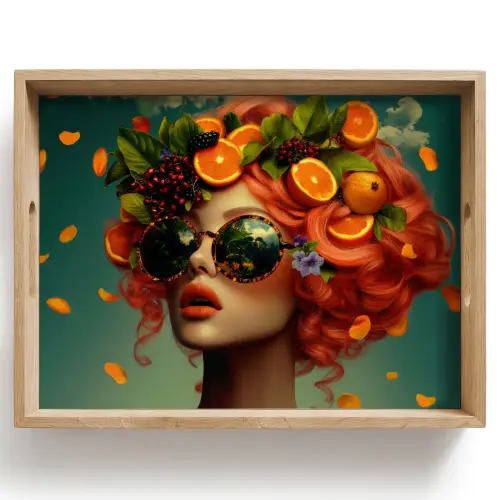 Vrouw - Sinaasappel - Bessen - Oranje Dienblad Rechthoek middel -z3d_shopping
