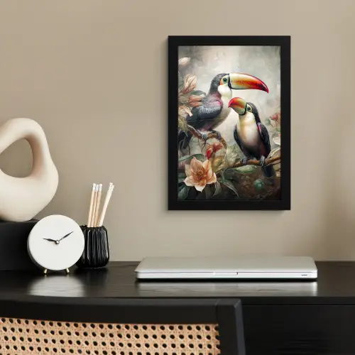 Toekan - Vogels - Bloemen - Jungle fotolijst zwart zonder passe partout klein -sfeer1