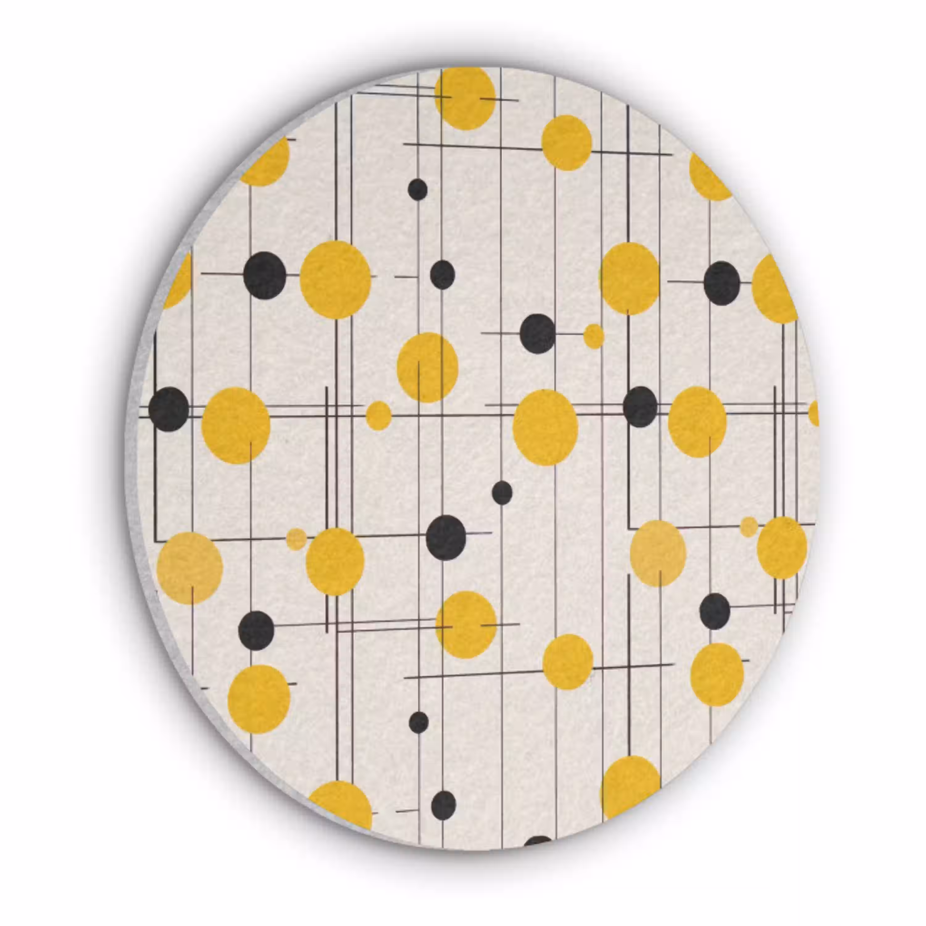 Geometrisch - Retro - Lijnen - Okergeel - Zwart Akoestische PET Vilt - Rond klein 838 -3d