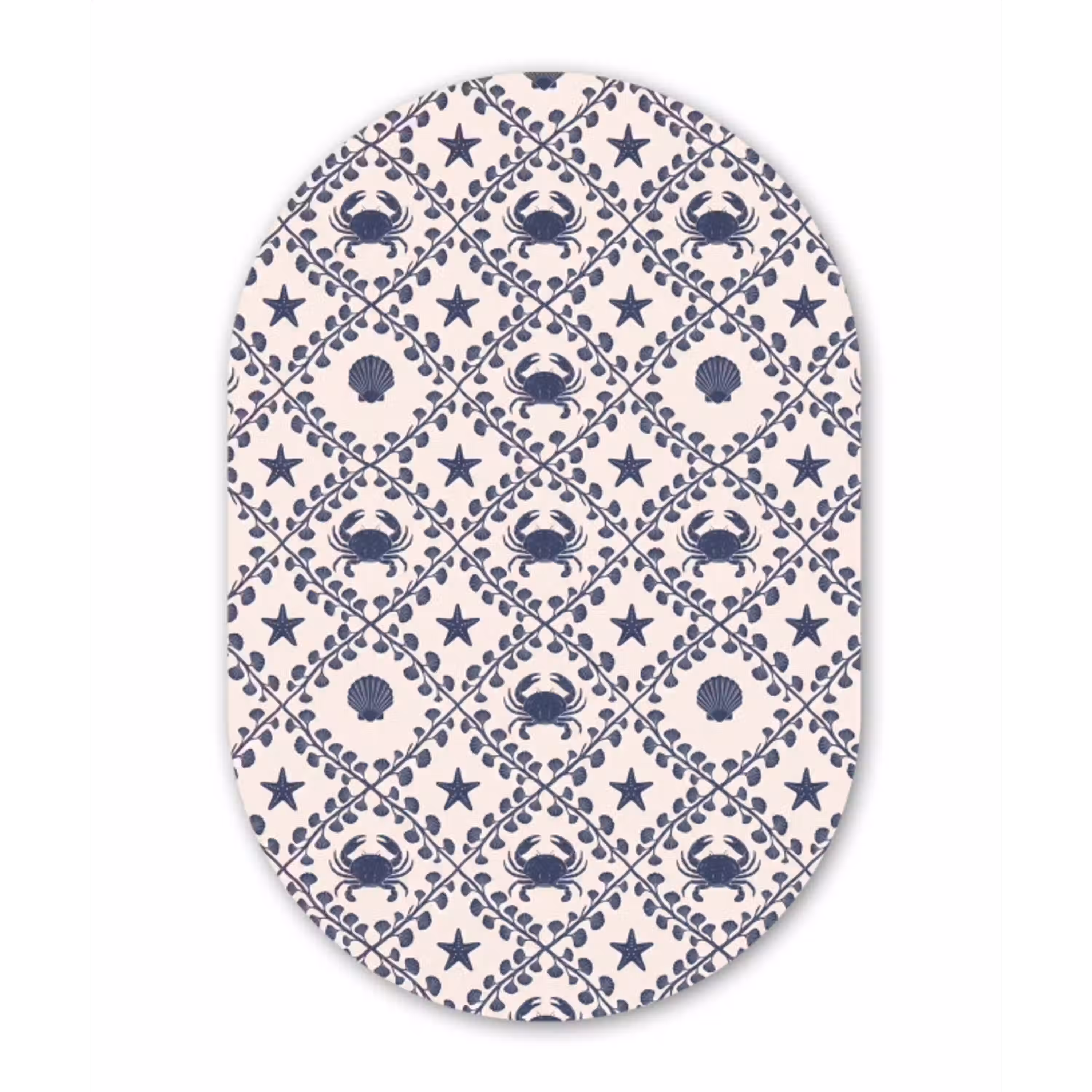 Zee - Krab - Zeester - Patroon - Blauw Wandcirkel Ovaal Aluminium middel -3d