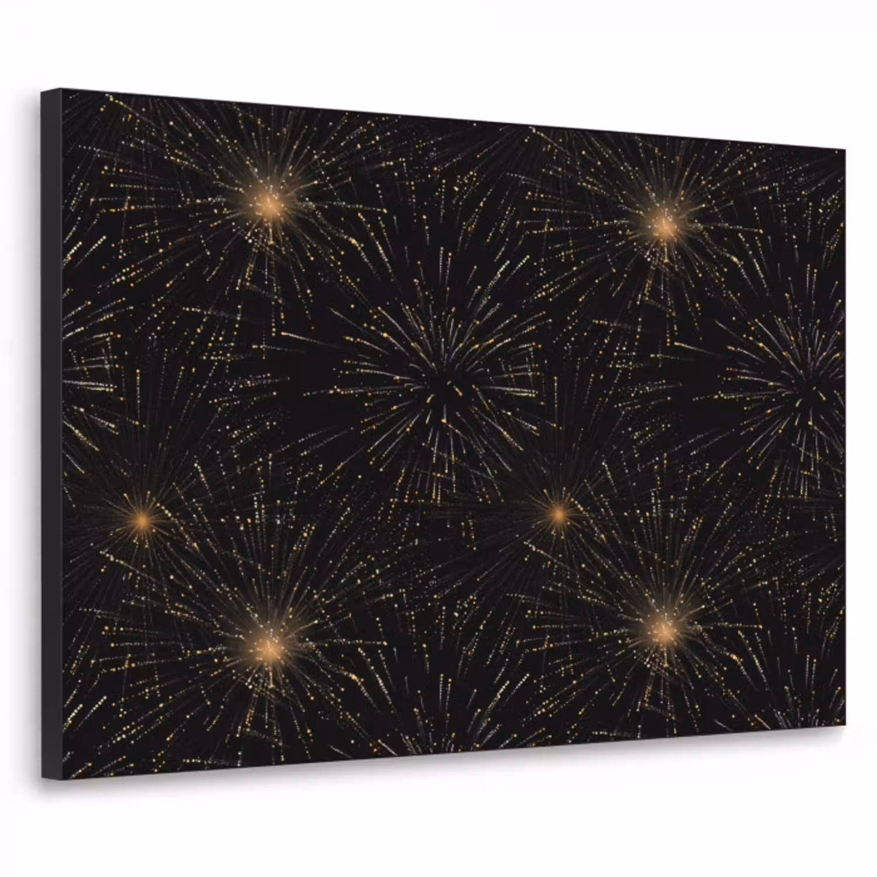 Vuurwerk - Patroon - Feestelijk - Goud - Zwart Textielframe zwart klein 947 -3d