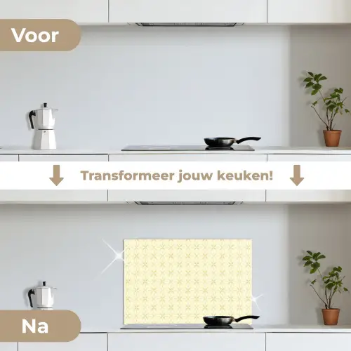 Patroon - Subtiel - Geel keuken achterwand spatscherm klein 900 -voor_na_NL