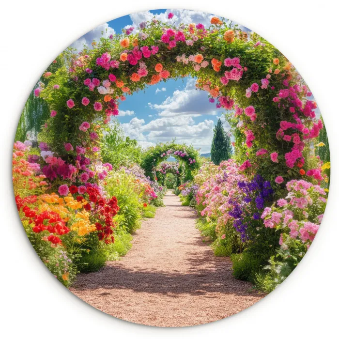 Doorkijk - Bloemen - Kleurrijk - Natuur Wandcirkel kunststof plaat 5mm dik klein -3d