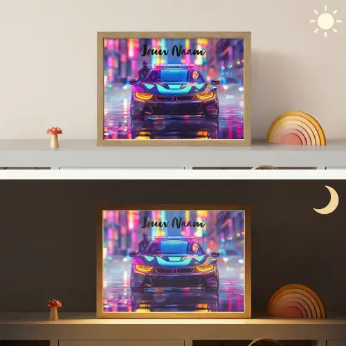 Auto - Politie - Stad - Jongens - Kleurrijk Light Box met batterij (Wandlamp kind) middel -sfeer3_kind