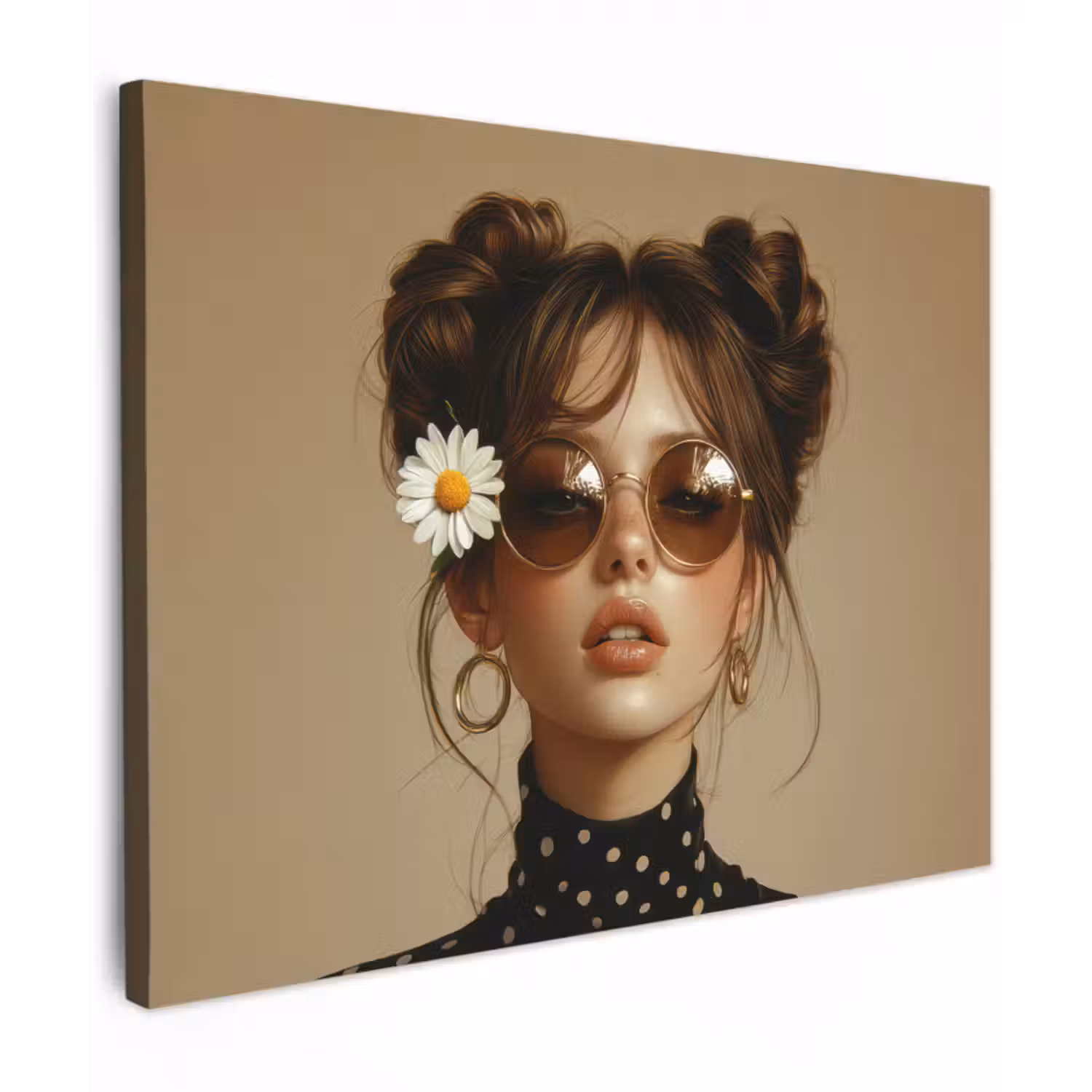 Leinwandbild - Frau - Beige - Blume - Modern - Porträt
