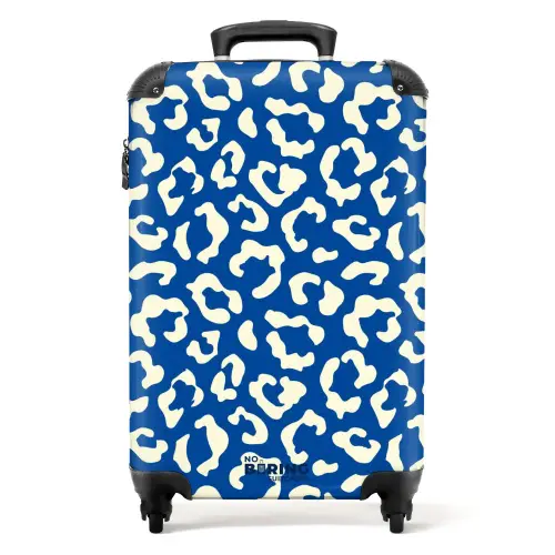 Dierenprints - Panterprint koffer in blauw en wit NBS - Handbagage koffer - Kinderen Unisex middel -productfoto_recht