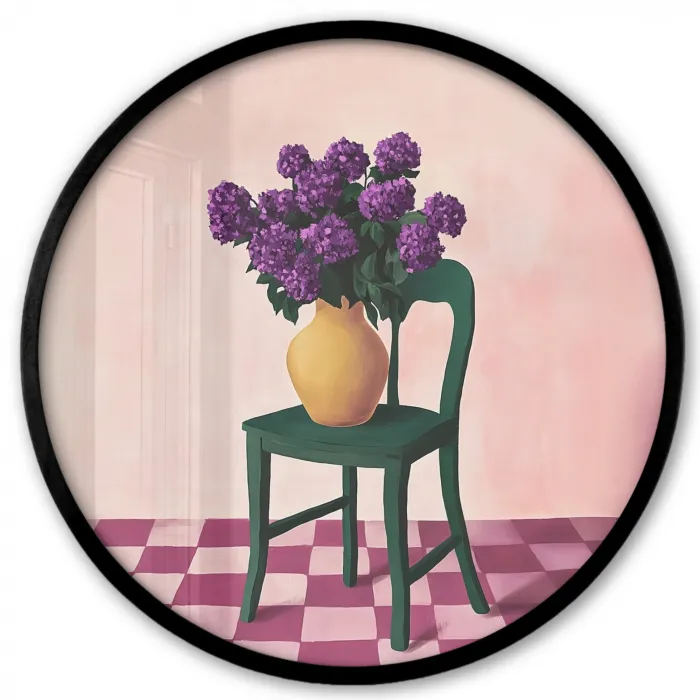 Stoel - Vaas - Bloemen - Geblokt Fotolijst rond zonder passe partout klein -3d