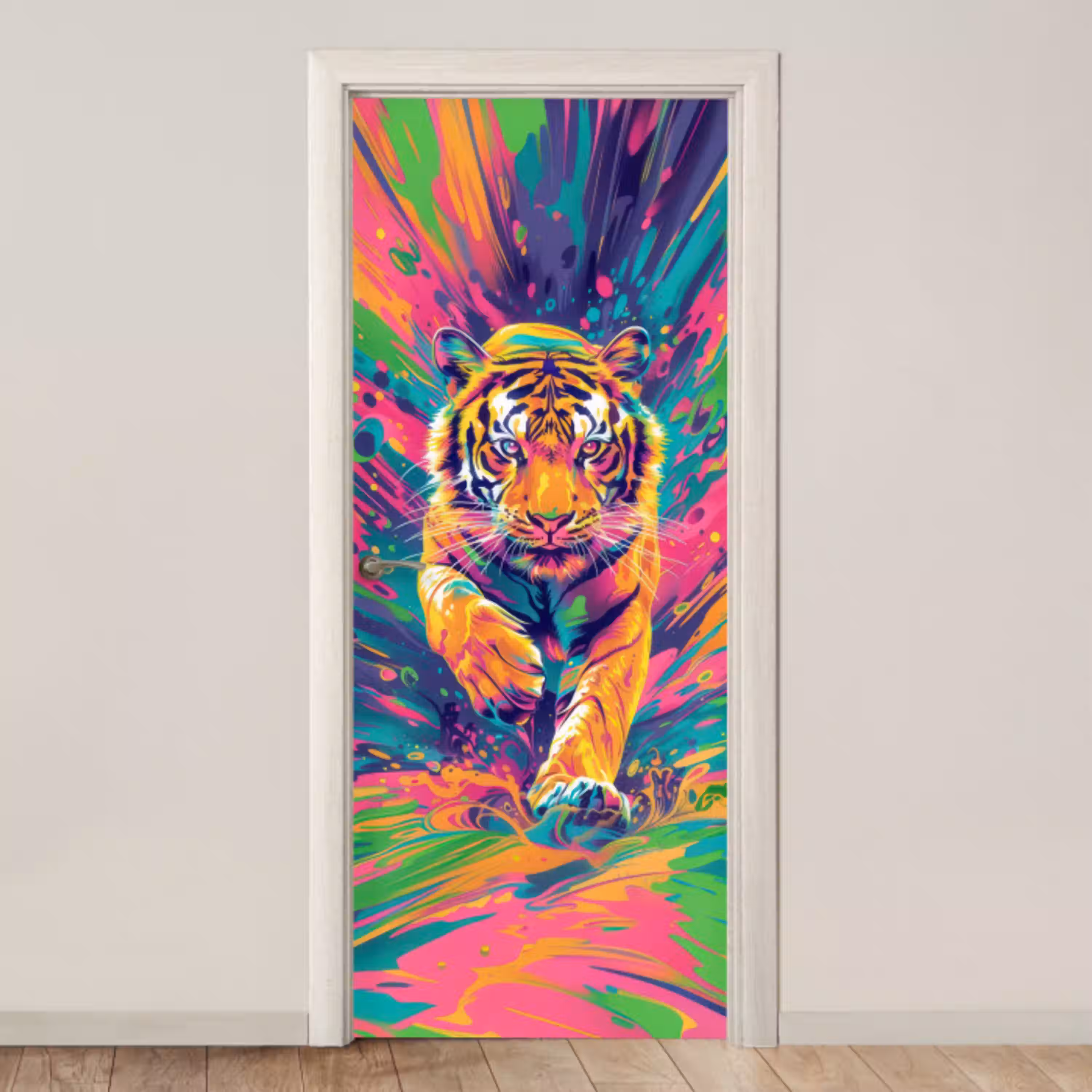 Tijger  - Wilde dieren - Kleurrijk - Verflook deurposter klein -3d_beige