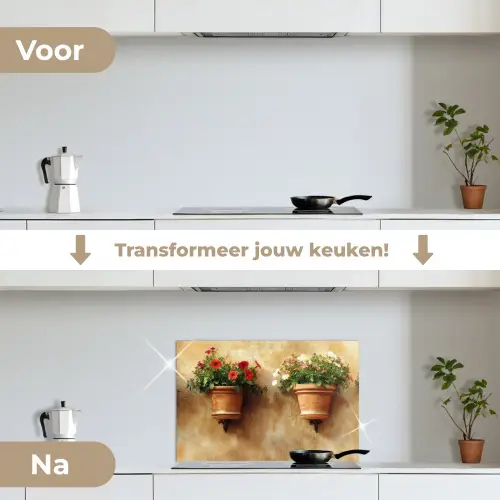Bloempotten - Muur - Vintage keuken achterwand spatscherm klein -voor_na_NL