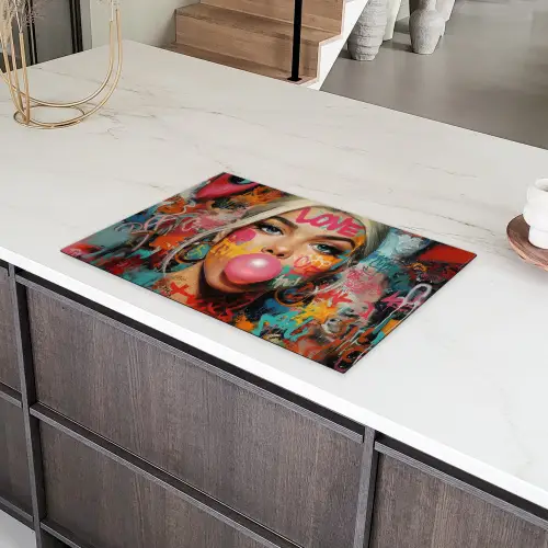 Vrouw - Kauwgom - Graffiti - Love Inductie beschermer vinyl 3mm klein -sfeer8
