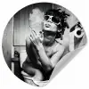 Vrouw - Vintage - Krulspelden - Toilet - Sigaret Wandcirkel behangsticker klein -3d