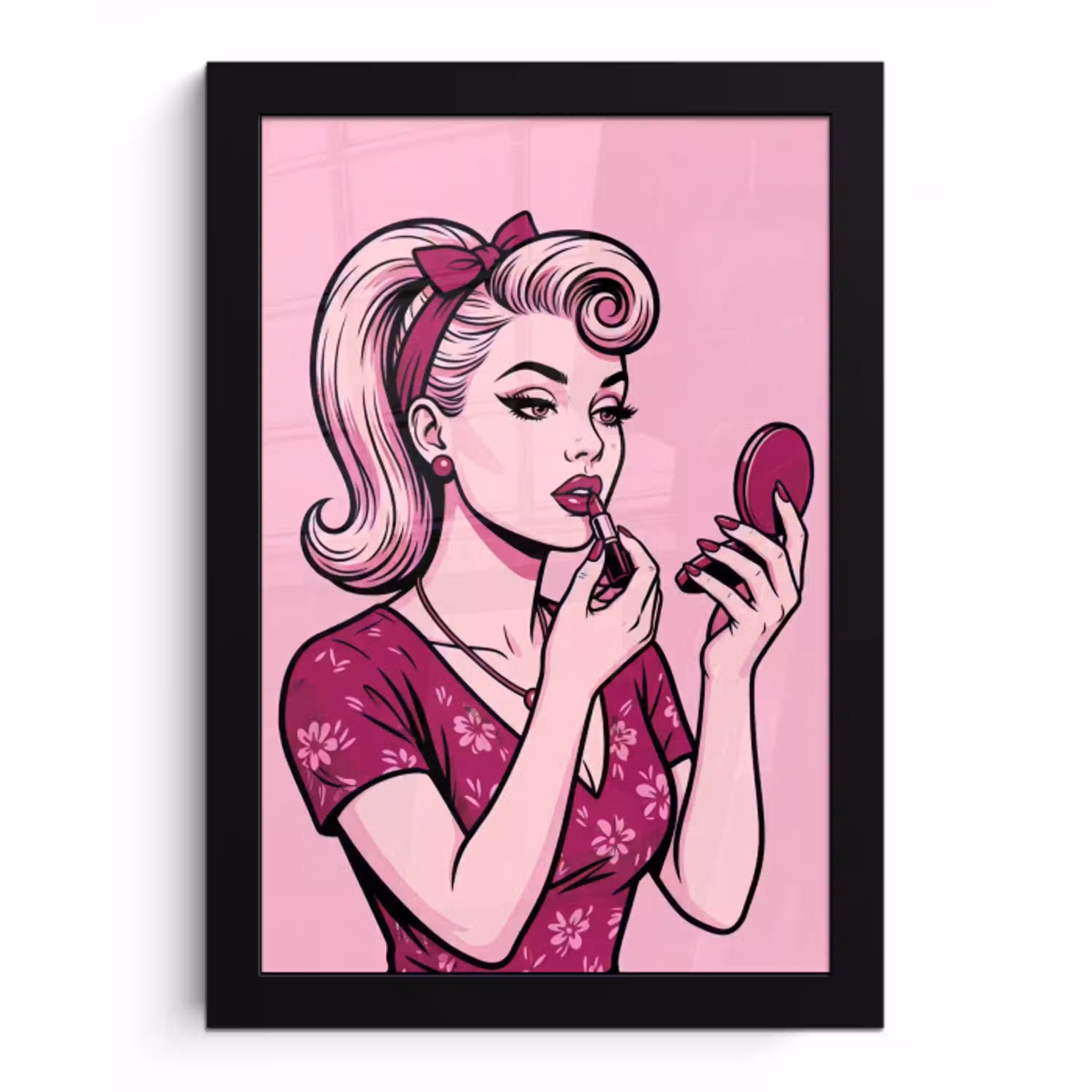 Vintage - Vrouw - Roze fotolijst zwart zonder passe partout klein -3d
