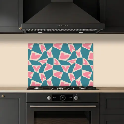 Blauw - Vlakken - Patroon - Hartjes keuken achterwand spatscherm klein 900 -sfeer1