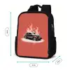 Grijze auto met roze vlammen Rugzak - Zwart middel -productfoto_formaten