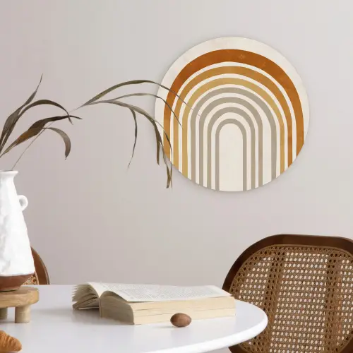 Minimalistisch - Boog - Lijnen - Beige Wandcirkel plexiglas klein -sfeer4