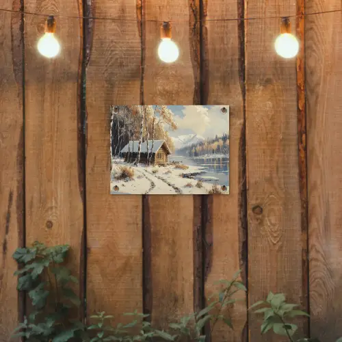 Winter - Sneeuw - Huis - Natuur tuinposter los doek klein -sfeer1