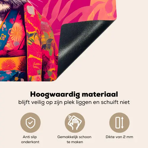 Tijger - Kimono - Planten - Roze Inductie beschemer met haakjes klein -ky-onderkant-nl