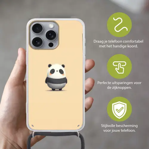 Panda - Beige - Minimalistisch Hoesje iPhone 16 Pro Max met koord klein -sfeer2_NL