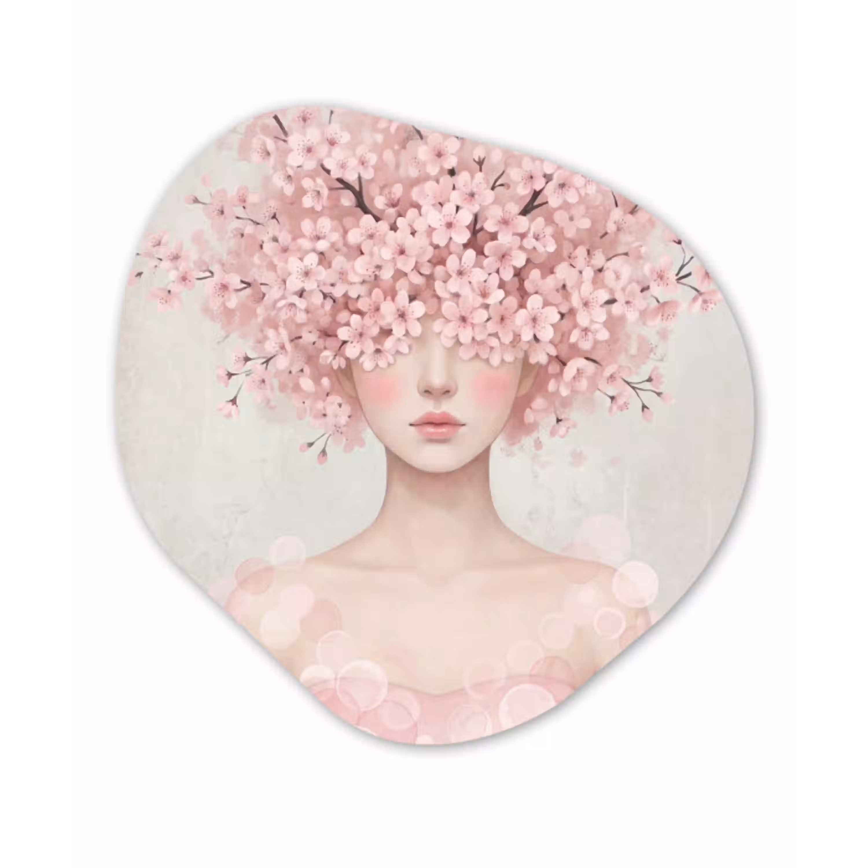 Portret - Kersenbloesem - Roze Wandcirkel Organisch Forex 3mm klein -3d