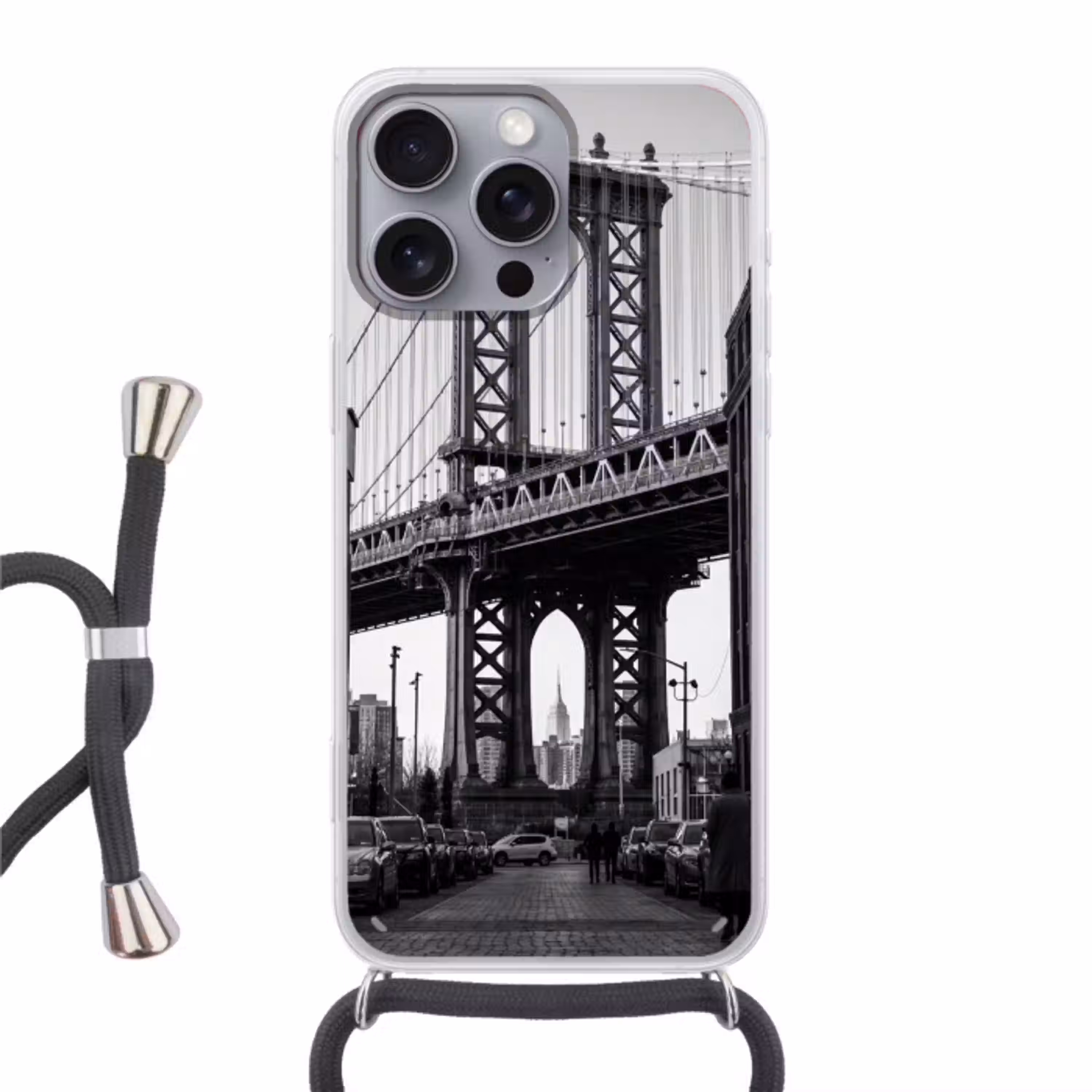 Brug - Stad - Architectuur - Modern - Zwart-wit Hoesje iPhone 16 Pro Max met koord klein -3d
