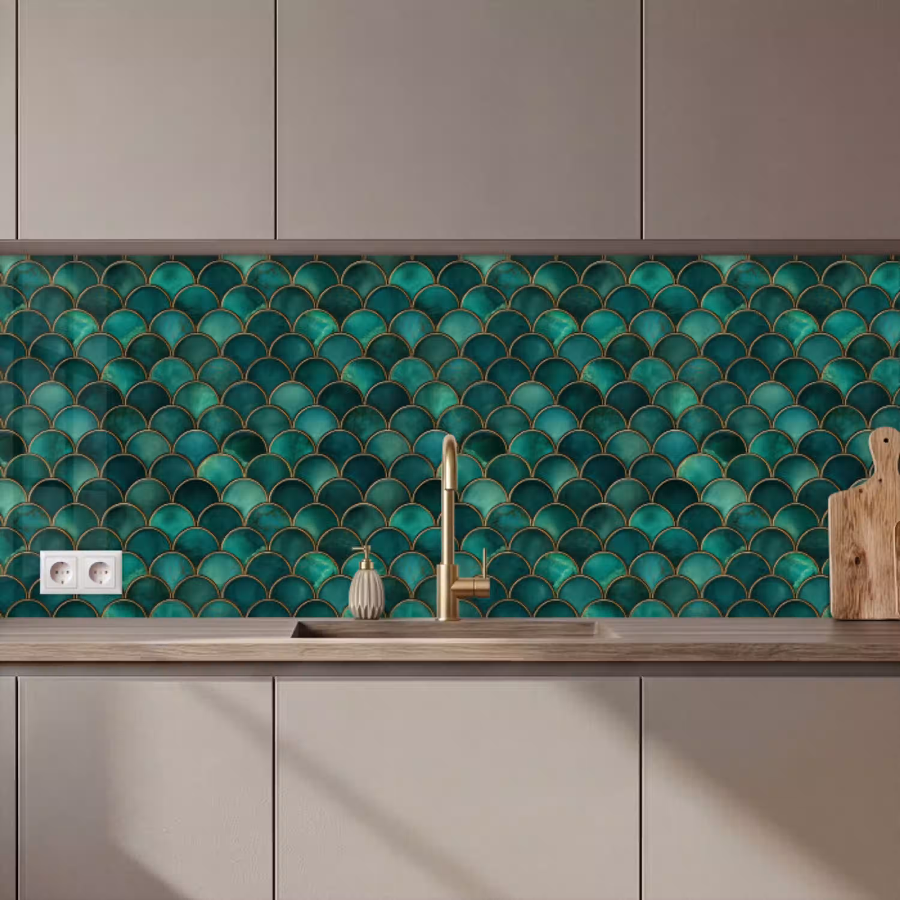 Schubben - Structuur - Diepgroene - Goud keuken achterwand 2 middel 871 zz_3dshopping