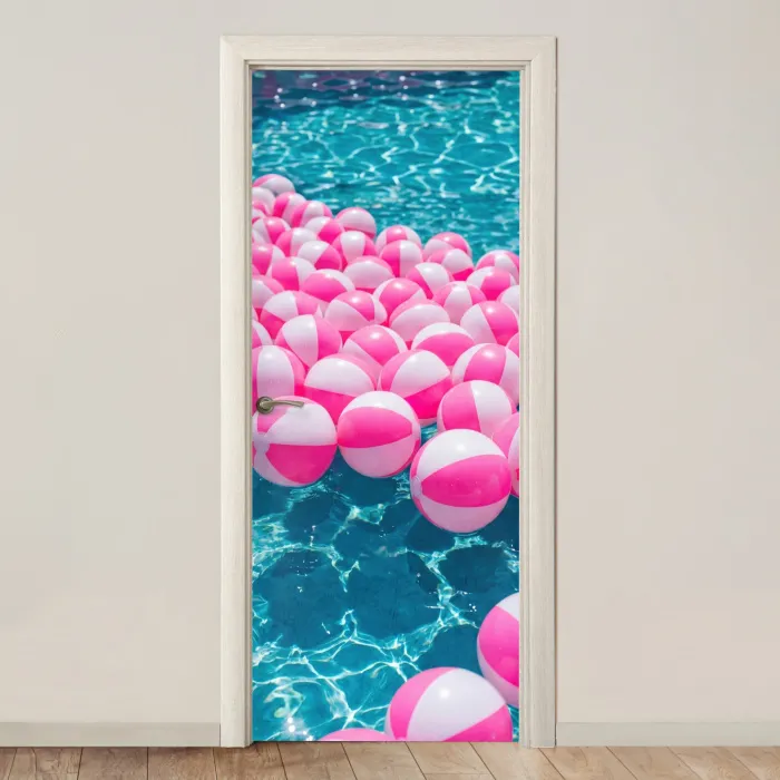 Strandballen - Roze - Water deurposter klein -3d_beige