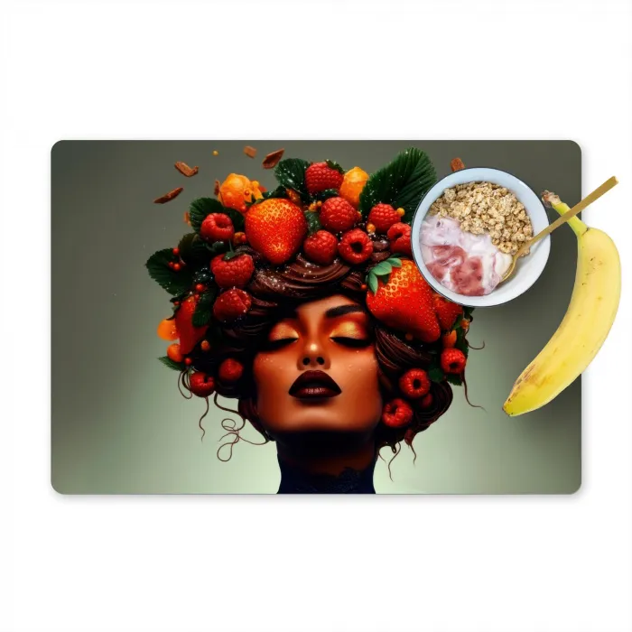 Vrouw - Chocolade - Frambozen - Aardbeien - Koekjes Placemat vinyl groot -zzzproduct_Kitchenyeah-website