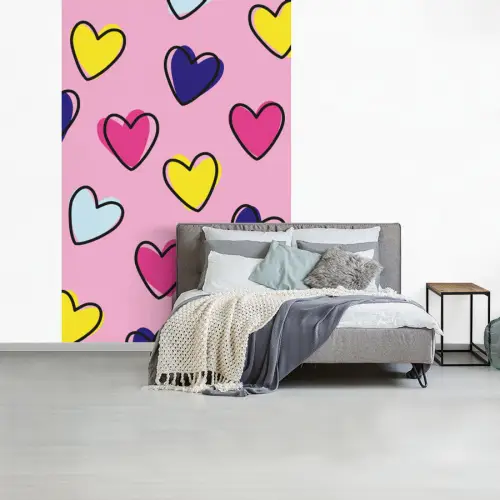 Hartjes - Valentijn - Patroon - Kleurrijk fotobehang vinyl groot -slaapkamer