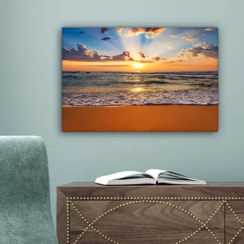 Strand - Zonsondergang - Zee - Wolken - Horizon canvas 2cm klein -sfeer4