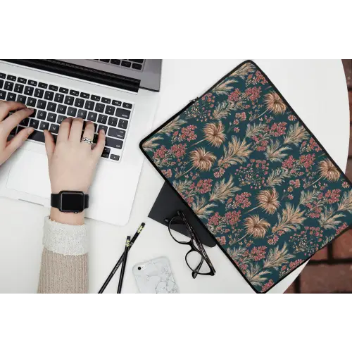Botanisch - Patroon - Blauw laptophoes neopreen klein 279 -bureau
