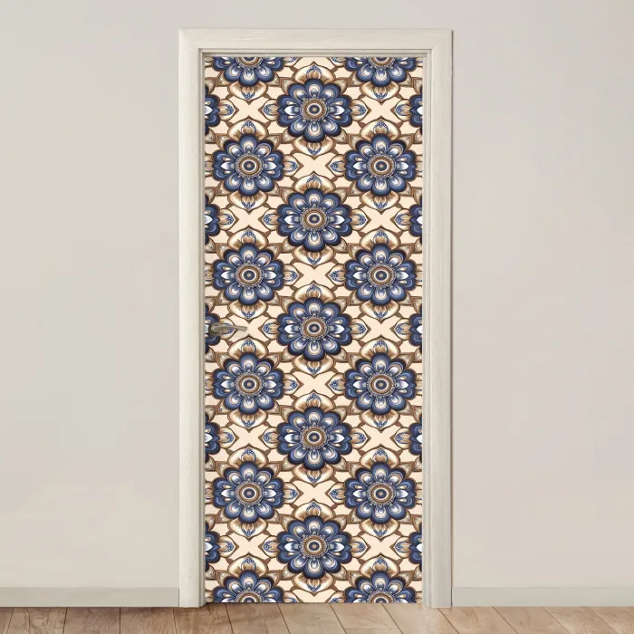 Floraal - Ornament - Blauw deurposter klein 289 -3d_beige