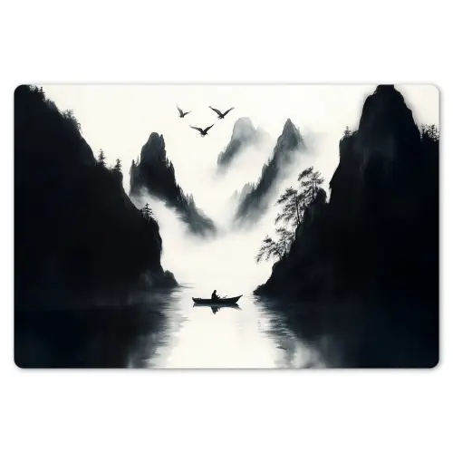 Roeiboot - Mistig - Bergen - Vogels Placemat vinyl groot -zzsfeer1_Kitchenyeah-website