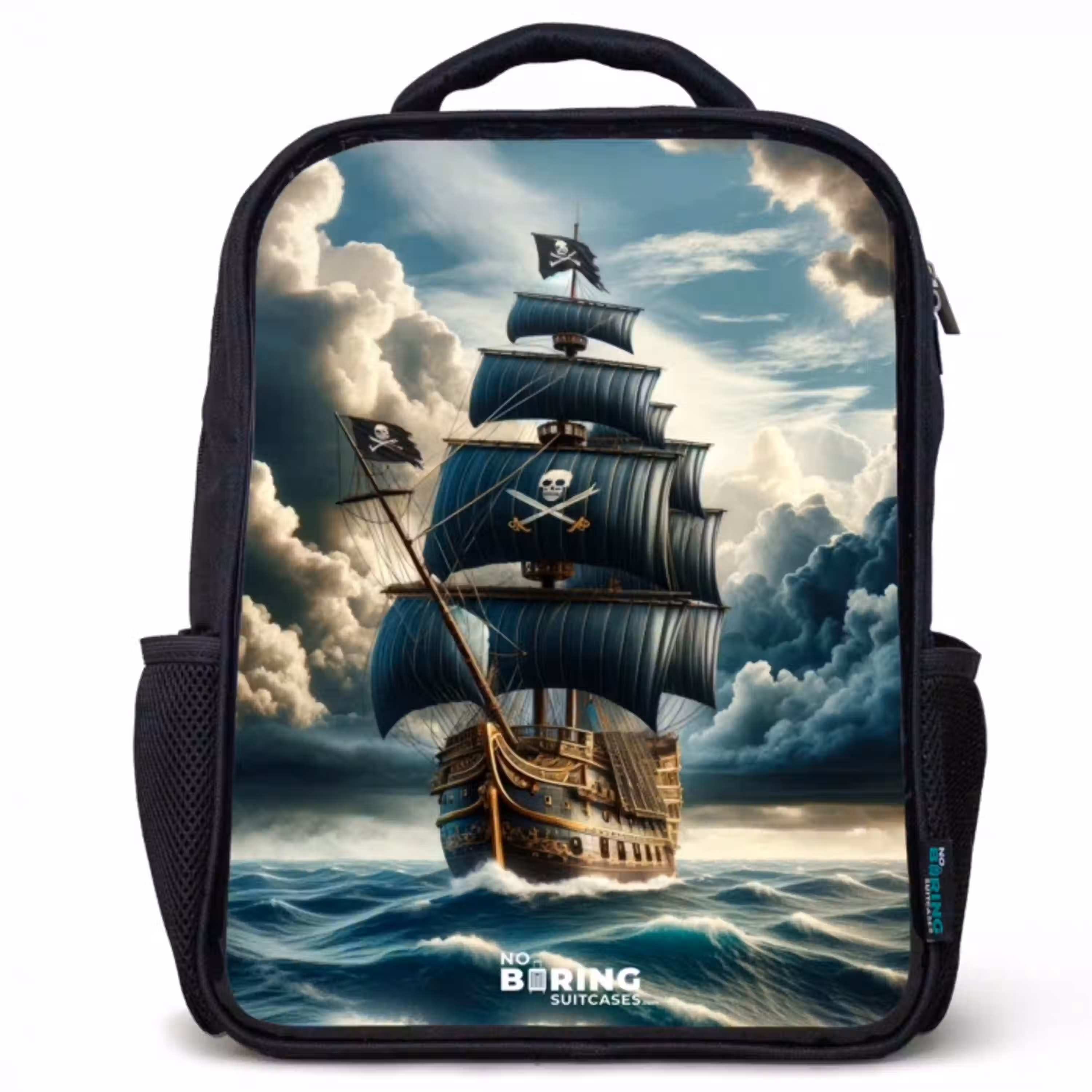 Piratenschip op een woeste zee Rugzak - Zwart middel -3d
