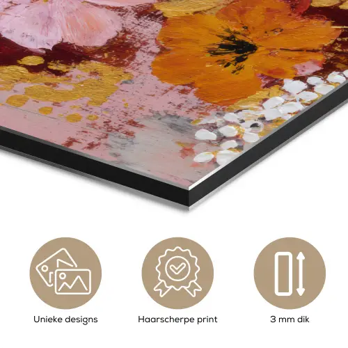 Schilderij - Bloemen - Rustiek - Roze aluminium wit klein -closeup_NL