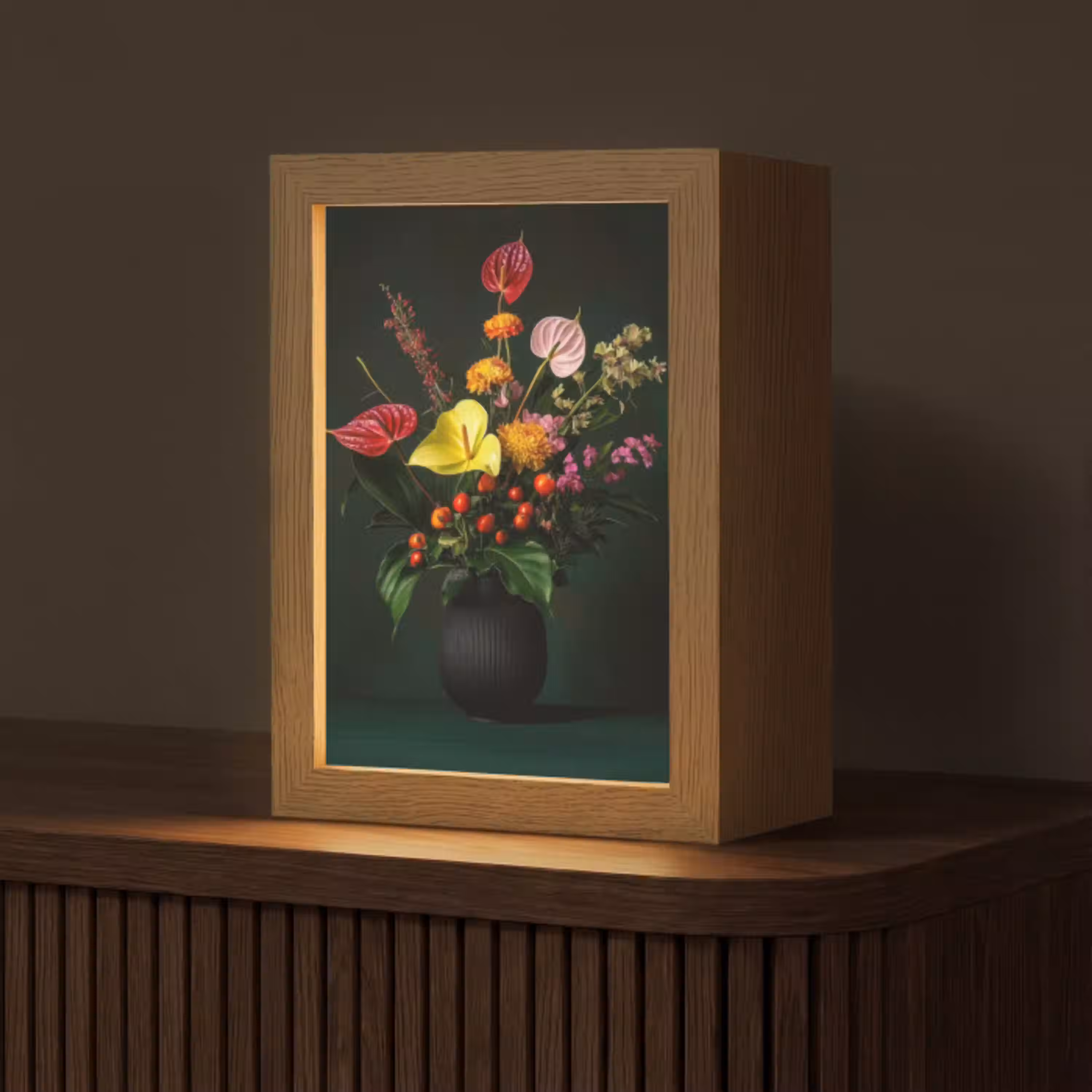 Bloemen - Vaas - Zwart Light Box met kabel (Tafellamp) klein -z3d_website