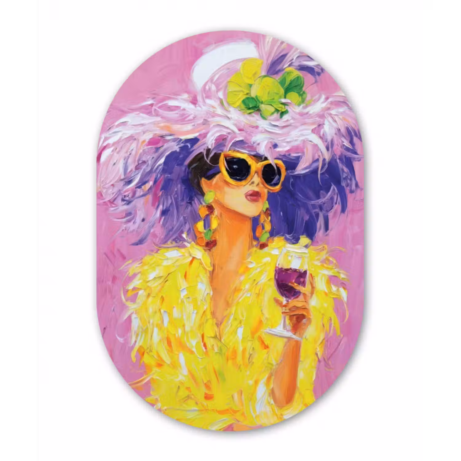 Glasbild Oval - Sonnenbrille - Frau - Mantel - Federn