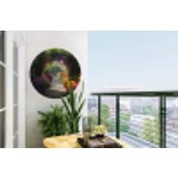 Doorkijk - Pad - Bloemen - Struik - Kleurrijk Wandcirkel tuinposter met ringen klein -buiten1