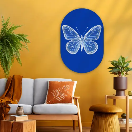 Vlinder - Wit - Getekend - Stippen Wandcirkel Ovaal Glas middel -sfeer4