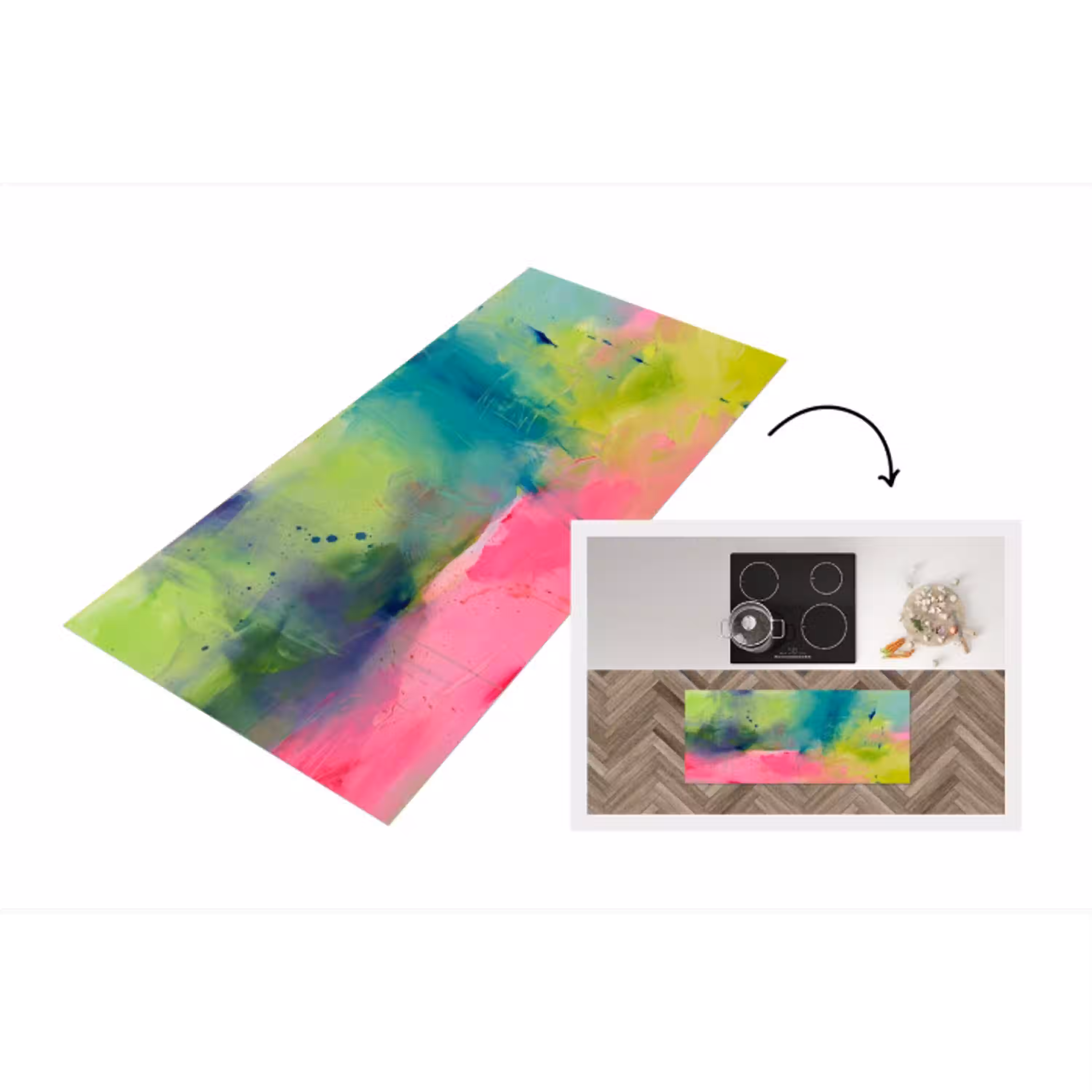 Abstract - Kleuren - Modern - Groen - Roze Keukenloper - keukenmat middel -3d