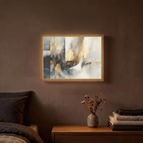 Kunst - Goud - Zilver - Abstract Light Box met batterij (Wandlamp) middel -sfeer4